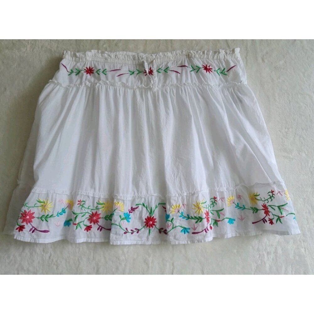 VTG Arizona Size Medium Boho Hippie Embroidered Coquette Ruffle Hem Skirt